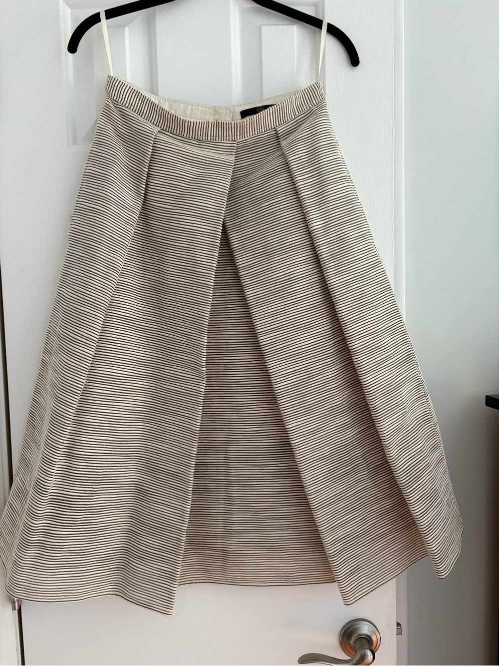 Tibi Ivory and Black Pleated A-Line Midi Skirt